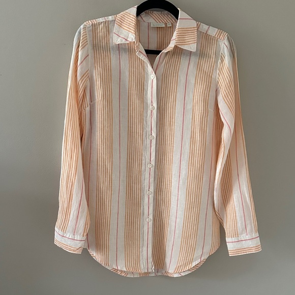 Spartina 449 Womens Striped Long Sleeve Linen Button Down Top Size XS Coastal - Picture 1 of 6